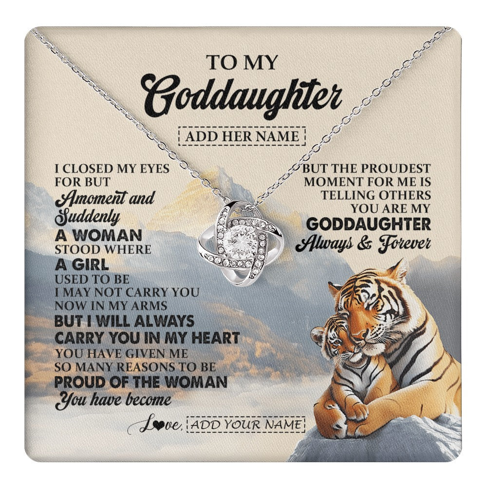 Love Knot Necklace 14K White Gold Finish | 1 | Personalized To My Goddaughter Gifts Necklace Tiger From Godmother You Are My Goddaughter Birthday Gifts Graduation Christmas Custom Gift Box Message Card | https://teecentury.