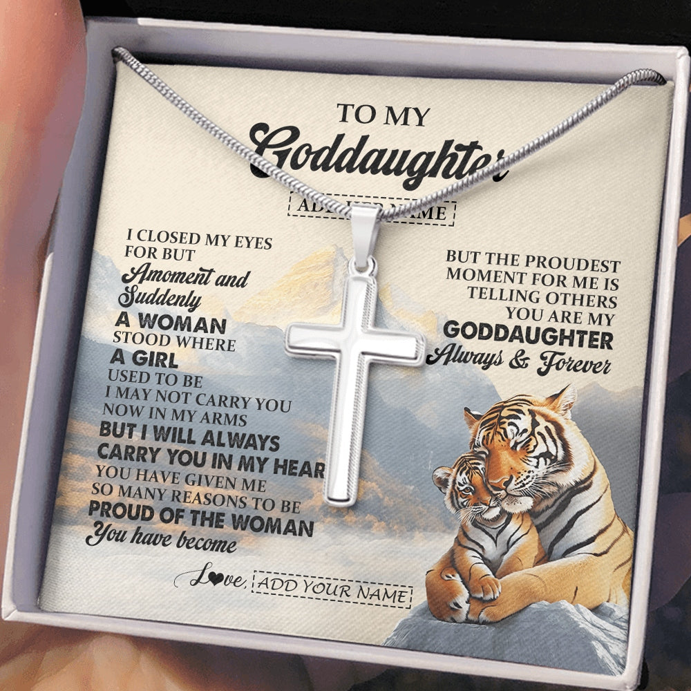 Stainless Cross Necklace Stainless Steel | 2 | Personalized To My Goddaughter Gifts Necklace Tiger From Godmother You Are My Goddaughter Birthday Gifts Graduation Christmas Custom Gift Box Message Card | https://teecentury.