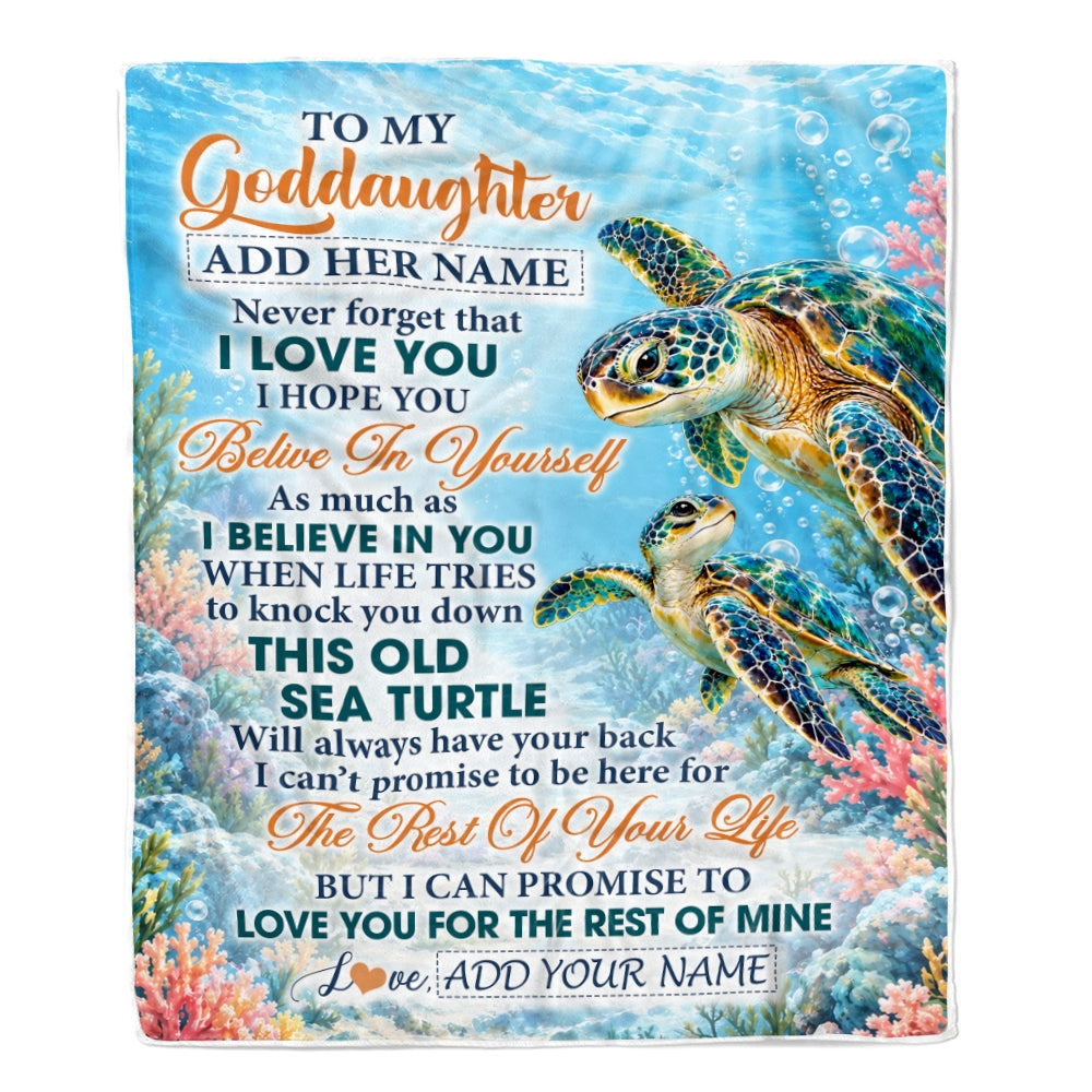 Personalized To My Goddaughter Gifts Sea Turtle From Godmother Blanket Never Forget I Love You Goddaughter Birthday Gift Christmas Custom Fleece Blanket | teecentury