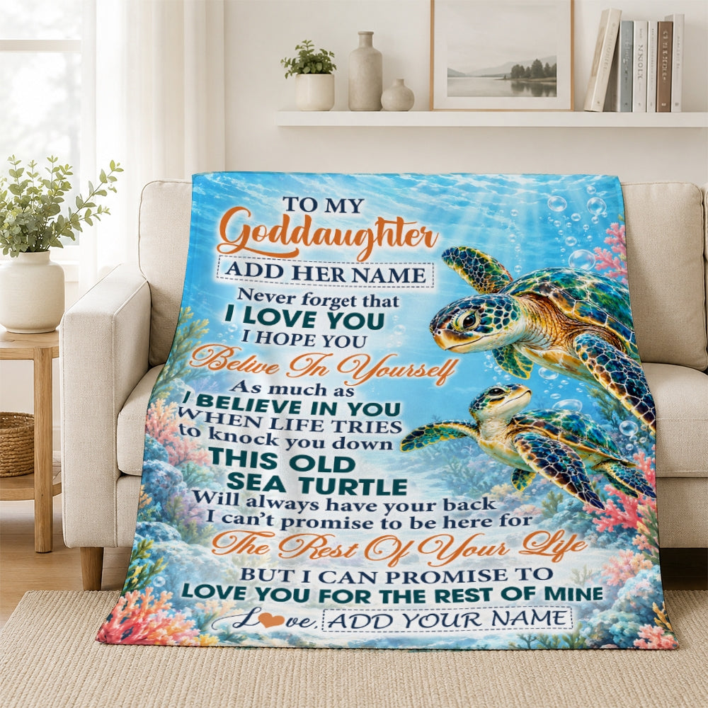 Personalized To My Goddaughter Gifts Sea Turtle From Godmother Blanket Never Forget I Love You Goddaughter Birthday Gift Christmas Custom Fleece Blanket | teecentury