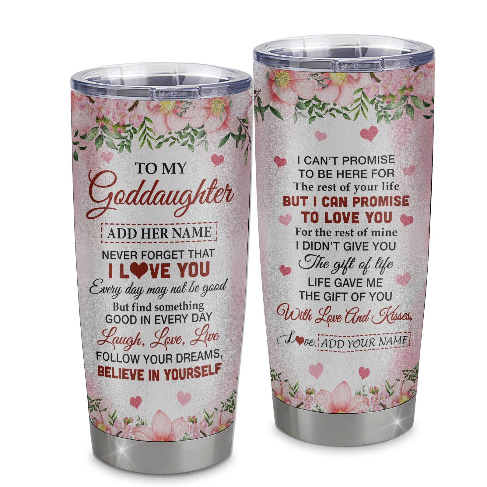 Personalized To My Goddaughter Gifts Tumbler From Aunt Floral I Love You Birthday Gifts For Goddaughter Graduation Christmas Customized Stainless Steel Insulated Mug | teecentury