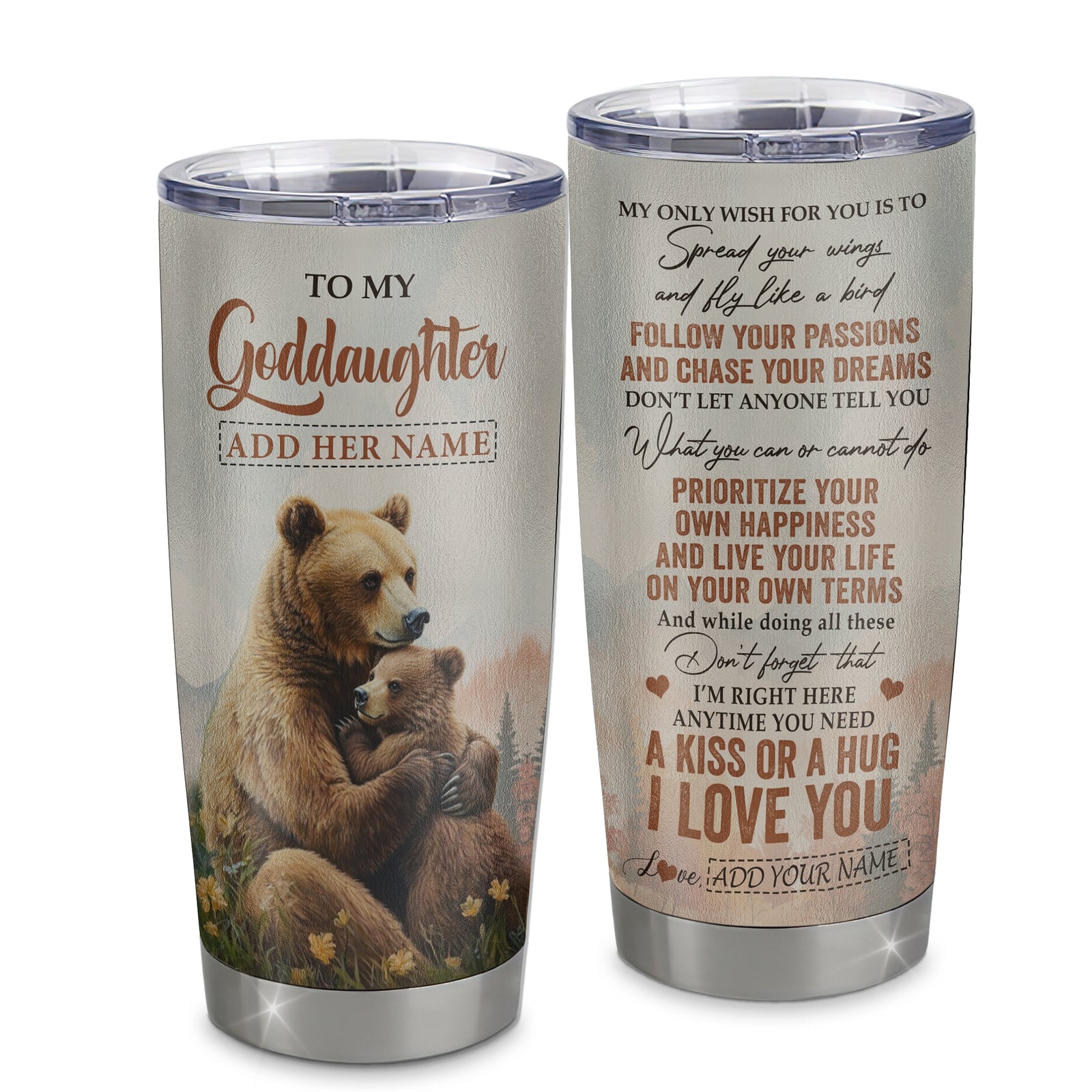 Personalized To My Goddaughter Gifts Tumbler From Godmother Bear My Only Wish For You Goddaughter Birthday Gifts Graduation Christmas Custom Stainless Steel Travel Mug | teecentury