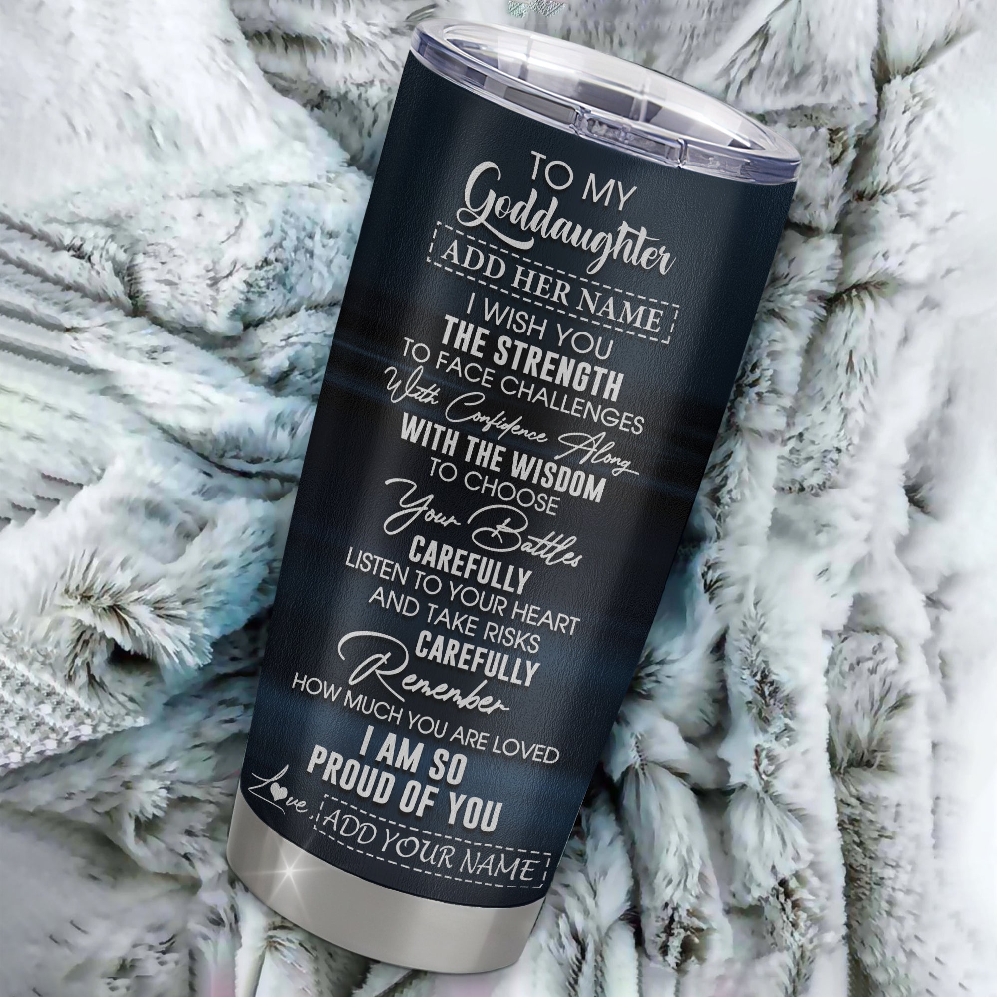 Personalized To My Goddaughter Gifts Tumbler From Godmother Godfather I Wish You The Strength Wolf Goddaughter Birthday Gifts Christmas Custom Stainless Steel Mug | teecentury