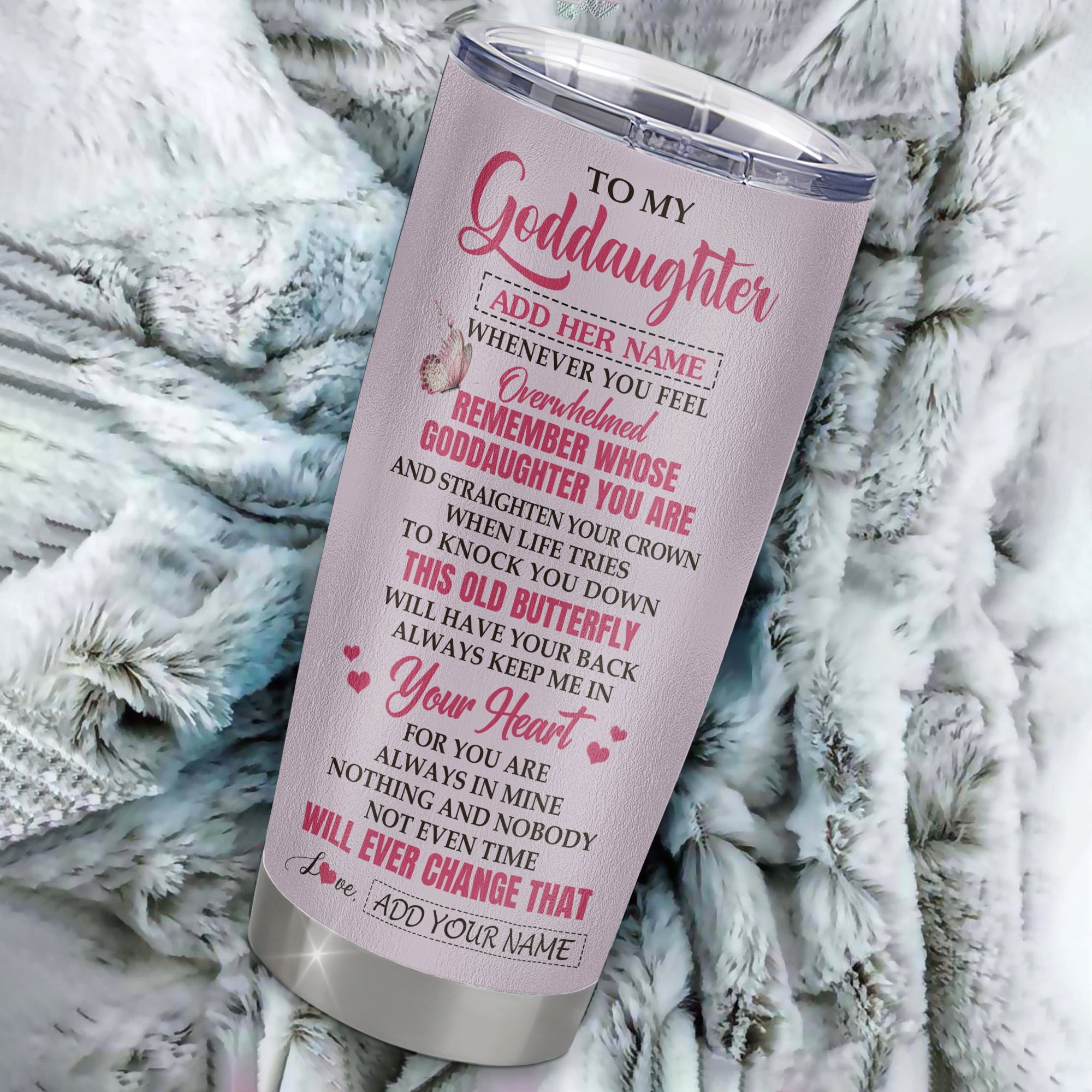 Personalized To My Goddaughter Gifts Tumbler From Godmother Whenever Butterfly Unique Birthday Gifts For Goddaughter Graduation Christmas Stainless Steel Travel Mug | teecentury