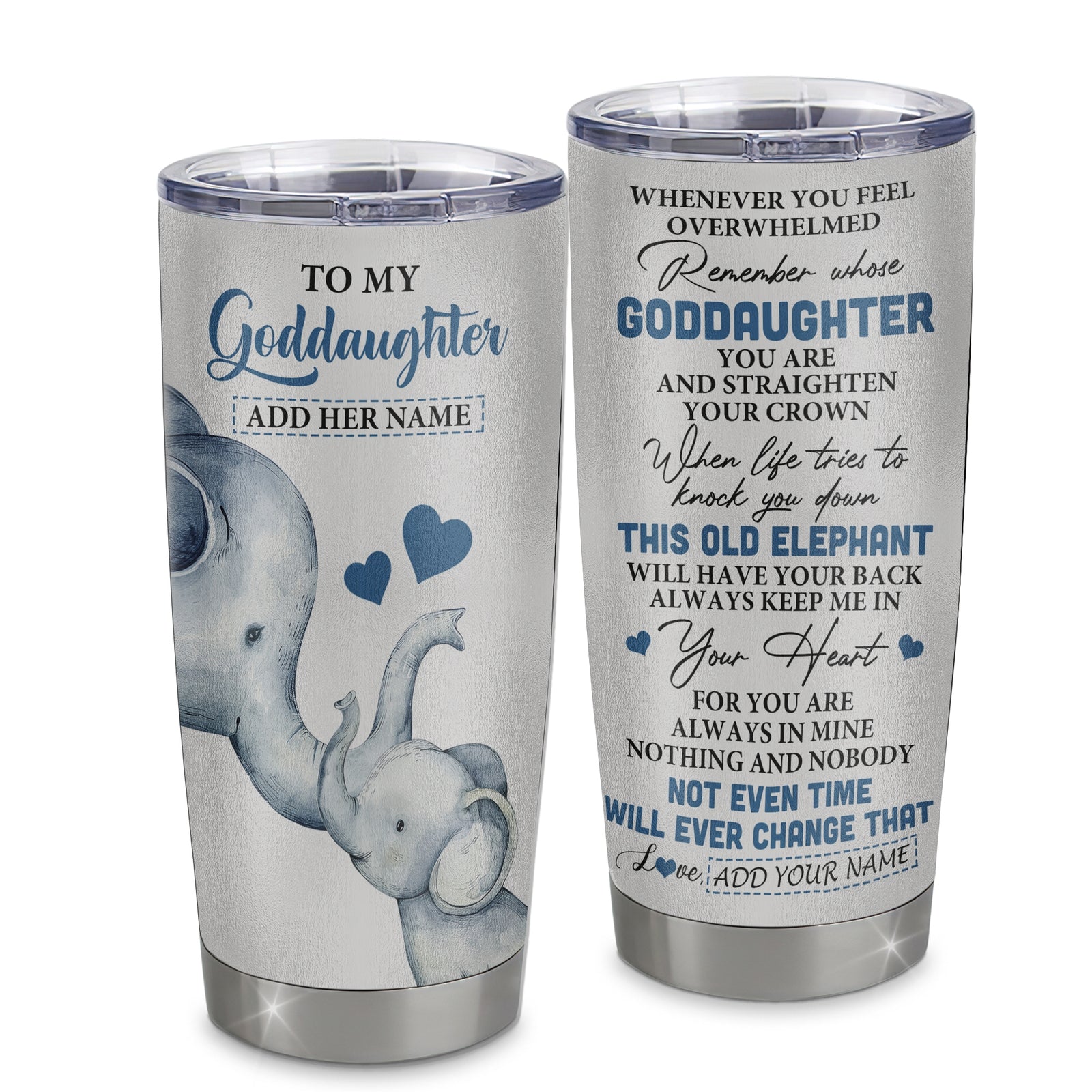 Personalized To My Goddaughter Gifts Tumbler From Godmother Whenever Elephant Unique Birthday Gifts For Goddaughter Graduation Christmas Custom Stainless Steel Mug | teecentury