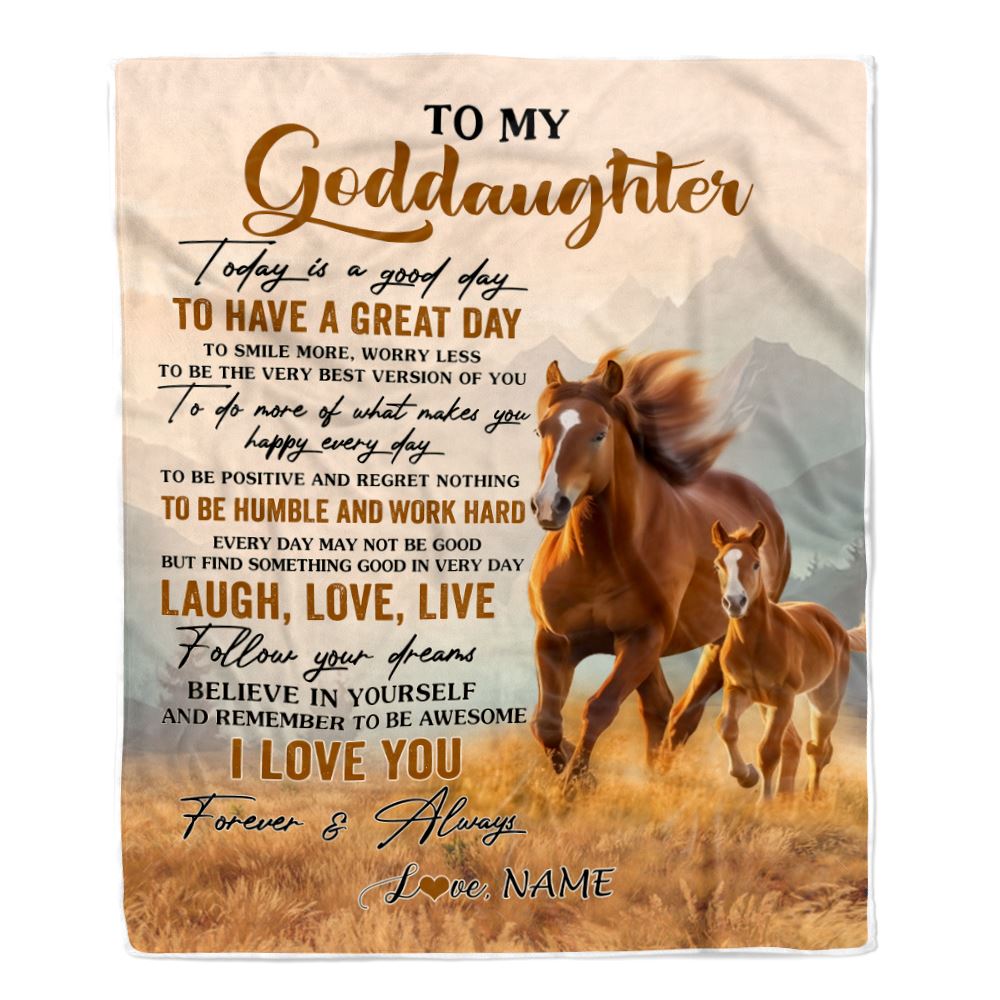 Personalized To My Goddaughter Horse Blanket From Godmother Uncle Every Day Laugh Love Live Goddaughter Birthday Gifts Christmas Customized Fleece Blanket | teecentury