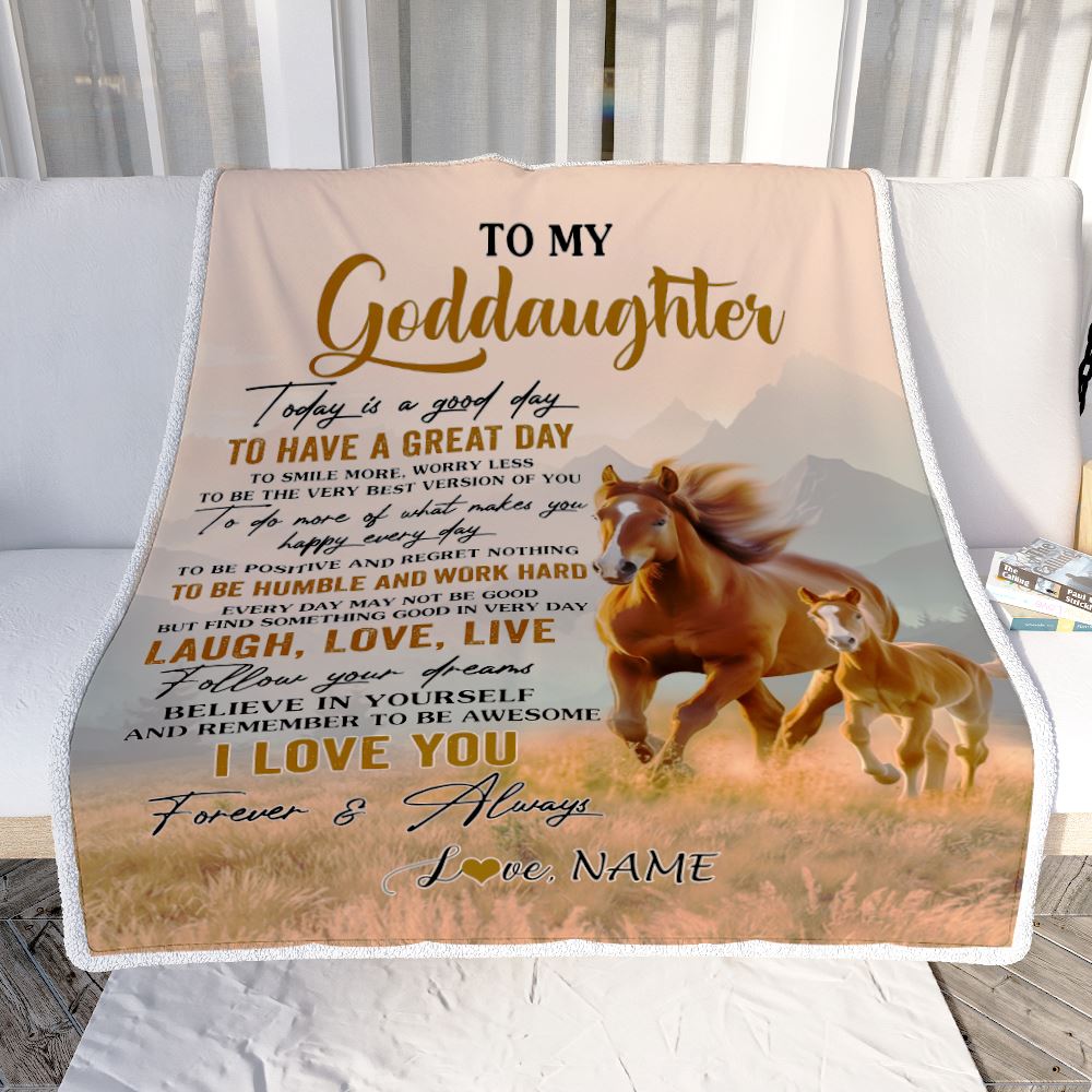 Personalized To My Goddaughter Horse Blanket From Godmother Uncle Every Day Laugh Love Live Goddaughter Birthday Gifts Christmas Customized Fleece Blanket | teecentury