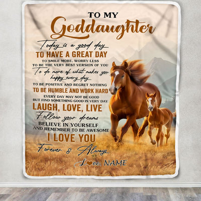Personalized To My Goddaughter Horse Blanket From Godmother Uncle Every Day Laugh Love Live Goddaughter Birthday Gifts Christmas Customized Fleece Blanket | teecentury