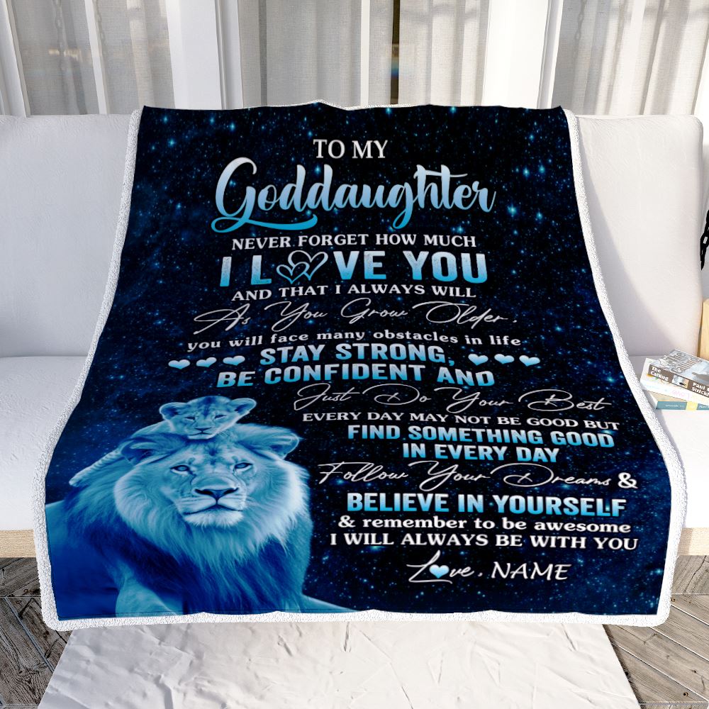 Personalized To My Goddaughter I Love You Forever Blanket From Godfather Lion Goddaughter Birthday Gifts Graduation Christmas Customized Fleece Blanket | teecentury
