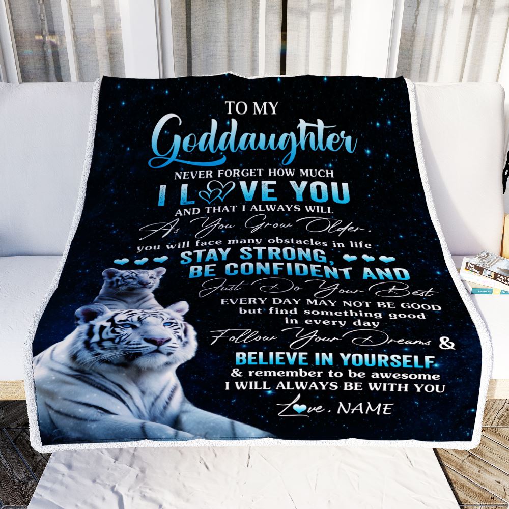 Personalized To My Goddaughter I Love You Forever Blanket From Godmother White Tiger Goddaughter Birthday Gifts Graduation Christmas Customized Fleece Blanket | teecentury