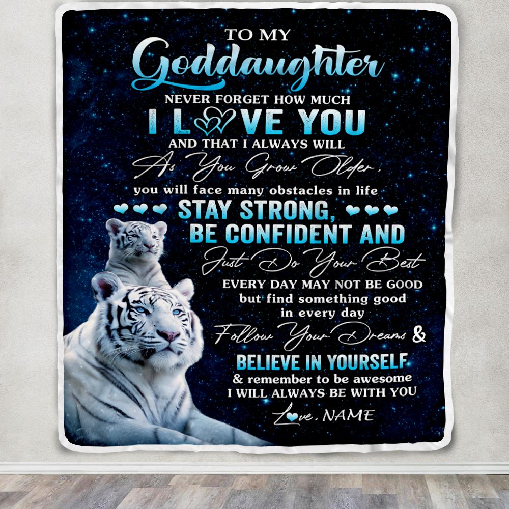 Personalized To My Goddaughter I Love You Forever Blanket From Godmother White Tiger Goddaughter Birthday Gifts Graduation Christmas Customized Fleece Blanket | teecentury