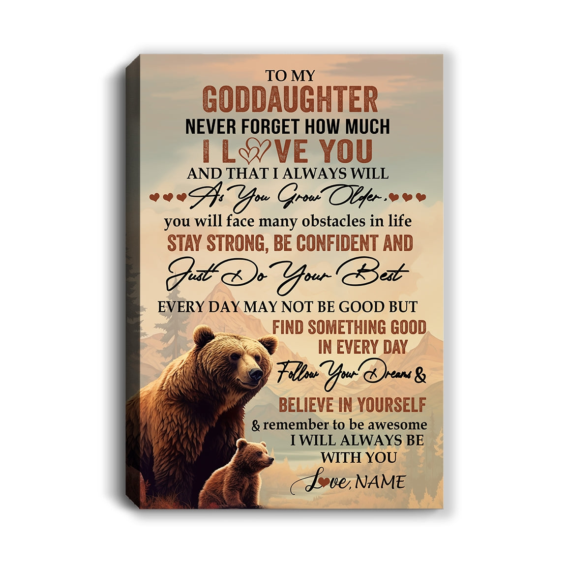 Personalized To My Goddaughter I Love You Forever Canvas From Godfather Aunt Bear Goddaughter Birthday Gifts Graduation Christmas Custom Wall Art Print Framed Canvas | teecentury