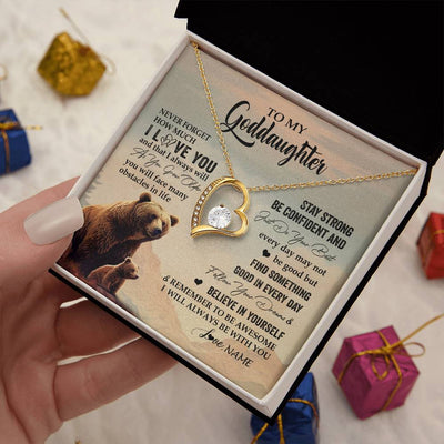 Forever Love Necklace 18K Yellow Gold Finish | 2 | Personalized To My Goddaughter I Love You Forever Necklace From Aunt Uncle Bear Goddaughter Birthday Graduation Christmas Customized Gift Box Message Card | teecentury
