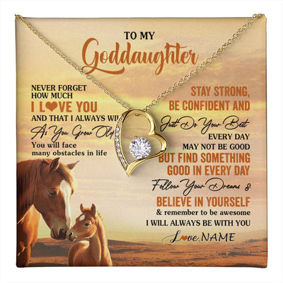 Forever Love Necklace 18K Yellow Gold Finish | 1 | Personalized To My Goddaughter I Love You Forever Necklace From Godfather Aunt Horse Goddaughter Birthday JewelryChristmas Customized Gift Box Message Card | teecentury