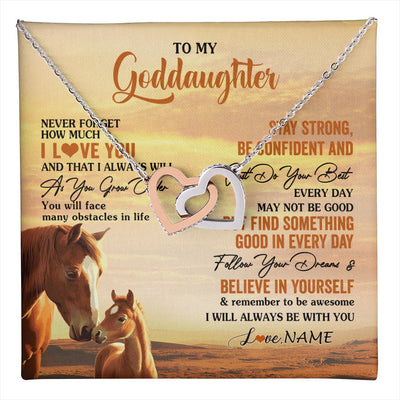 Interlocking Hearts Necklace Stainless Steel & Rose Gold Finish | 1 | Personalized To My Goddaughter I Love You Forever Necklace From Godfather Aunt Horse Goddaughter Birthday JewelryChristmas Customized Gift Box Message Card | teecentury