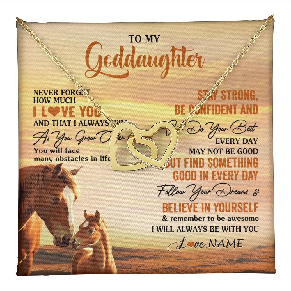 Interlocking Hearts Necklace 18K Yellow Gold Finish | 1 | Personalized To My Goddaughter I Love You Forever Necklace From Godfather Aunt Horse Goddaughter Birthday JewelryChristmas Customized Gift Box Message Card | teecentury