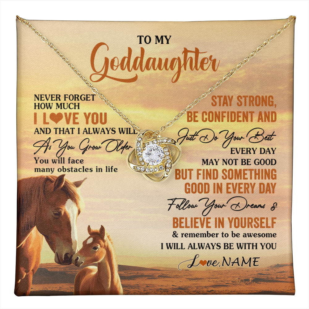 Love Knot Necklace 18K Yellow Gold Finish | 1 | Personalized To My Goddaughter I Love You Forever Necklace From Godfather Aunt Horse Goddaughter Birthday JewelryChristmas Customized Gift Box Message Card | teecentury
