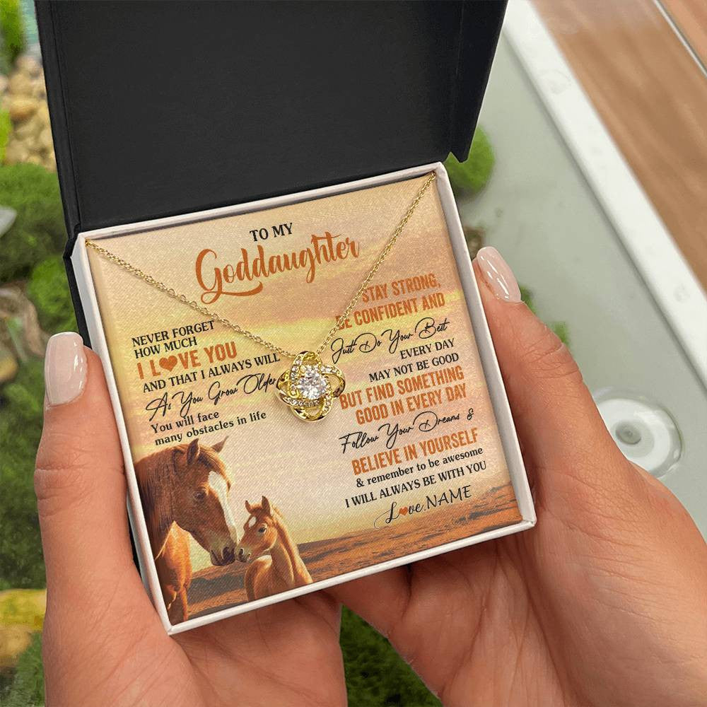 Love Knot Necklace 18K Yellow Gold Finish | 2 | Personalized To My Goddaughter I Love You Forever Necklace From Godfather Aunt Horse Goddaughter Birthday JewelryChristmas Customized Gift Box Message Card | teecentury