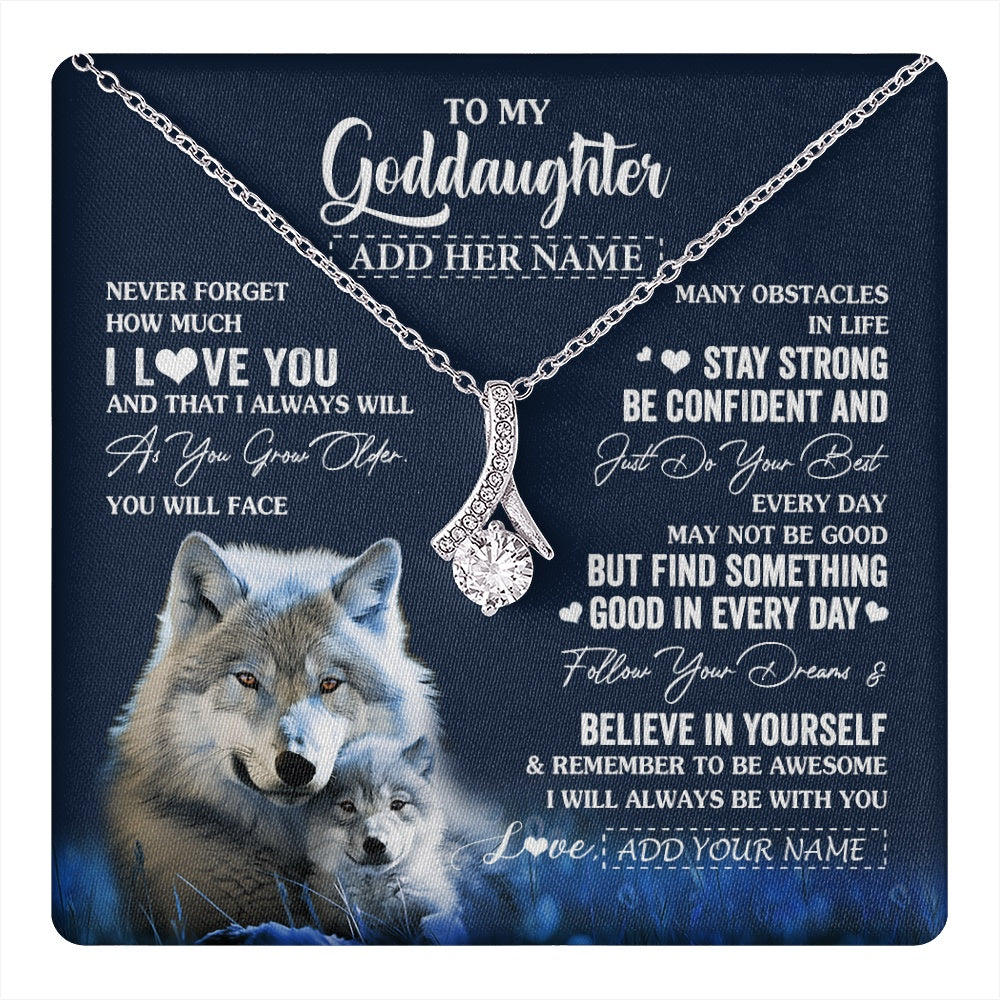 Alluring Beauty Necklace 14K White Gold Finish | 1 | Personalized To My Goddaughter I Love You Forever Necklace From Godmother Wolf Goddaughter Birthday Gifts Graduation Christmas Custom Gift Box Message Card | teecentury.myshopify