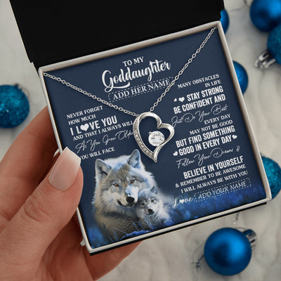 Forever Love Necklace 14K White Gold Finish | 2 | Personalized To My Goddaughter I Love You Forever Necklace From Godmother Wolf Goddaughter Birthday Gifts Graduation Christmas Custom Gift Box Message Card | teecentury.myshopify