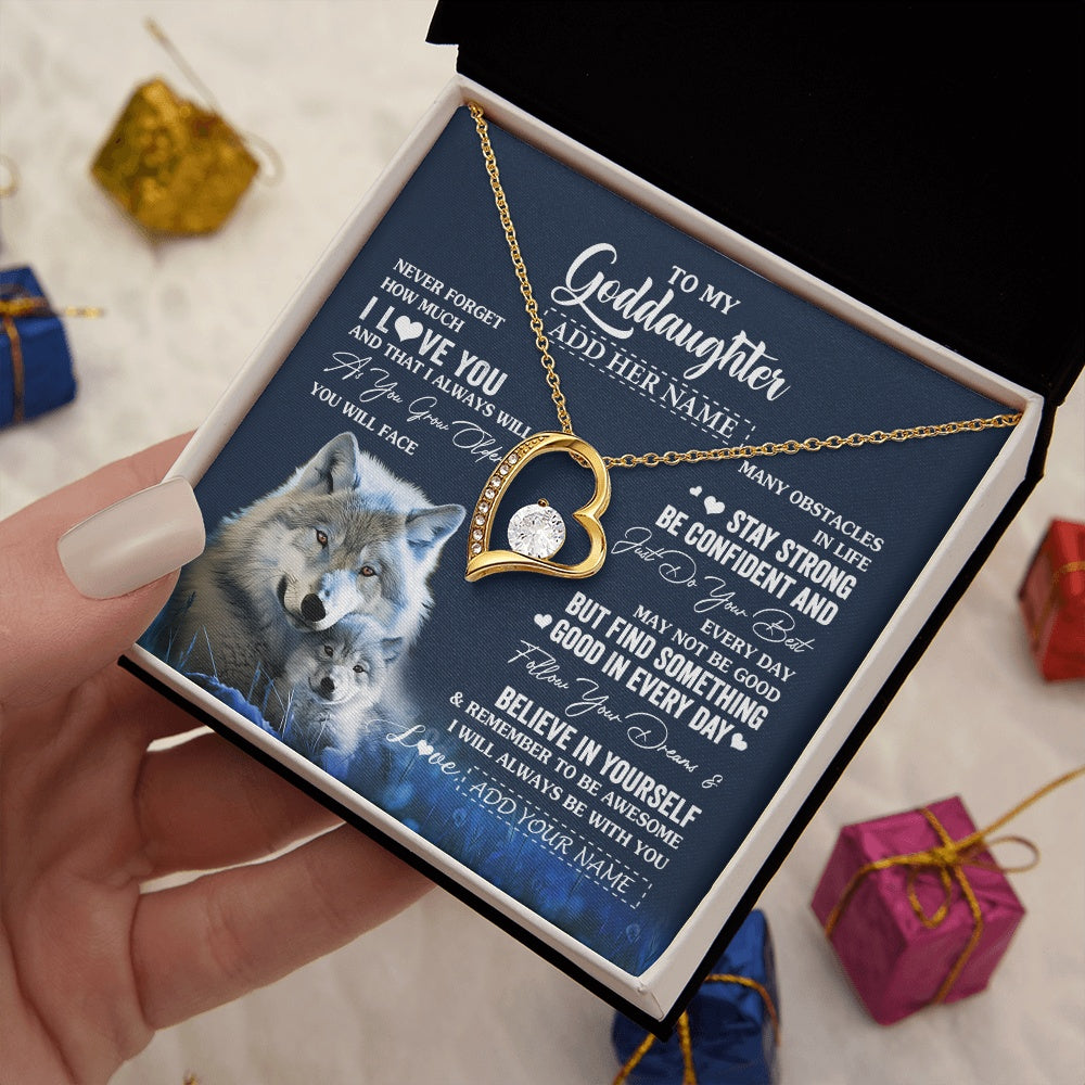 Forever Love Necklace 18K Yellow Gold Finish | 2 | Personalized To My Goddaughter I Love You Forever Necklace From Godmother Wolf Goddaughter Birthday Gifts Graduation Christmas Custom Gift Box Message Card | teecentury.myshopify