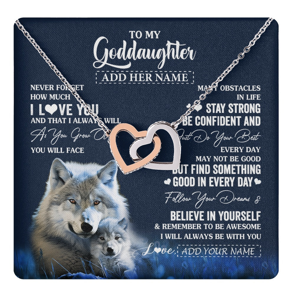 Interlocking Hearts Necklace Stainless Steel & Rose Gold Finish | 1 | Personalized To My Goddaughter I Love You Forever Necklace From Godmother Wolf Goddaughter Birthday Gifts Graduation Christmas Custom Gift Box Message Card | teecentury.myshopify