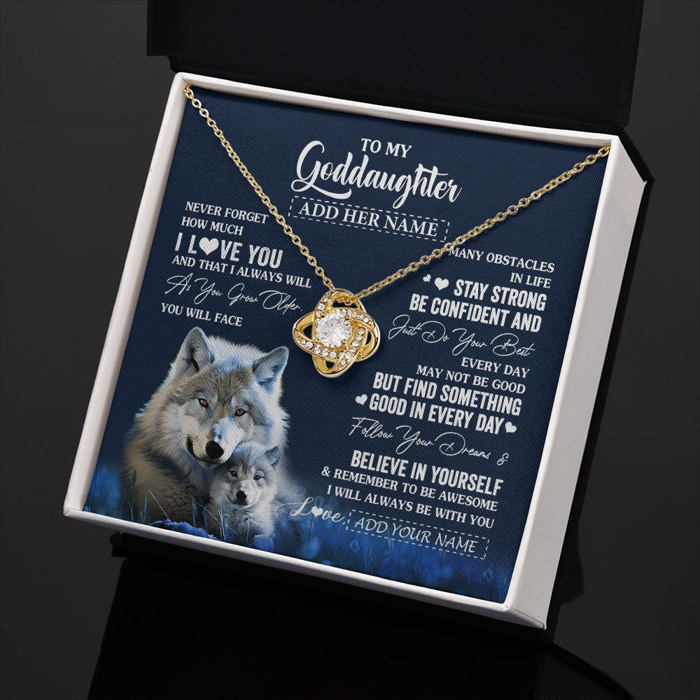 Love Knot Necklace 18K Yellow Gold Finish | 2 | Personalized To My Goddaughter I Love You Forever Necklace From Godmother Wolf Goddaughter Birthday Gifts Graduation Christmas Custom Gift Box Message Card | teecentury.myshopify