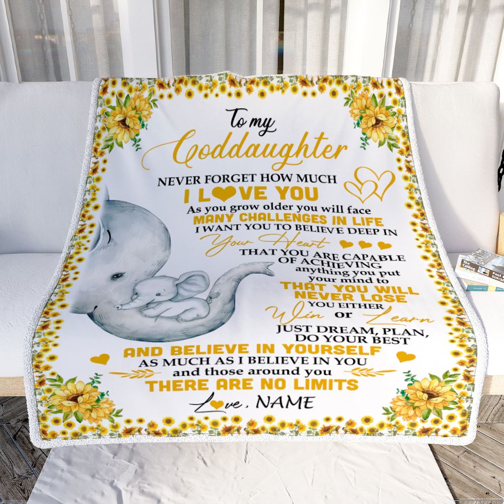 Personalized To My Goddaughter I Love You From Aunt Titi Sunflower Elephant Goddaughter Birthday Christmas Thanksgiving Graduation Customized Fleece Blanket | teecentury