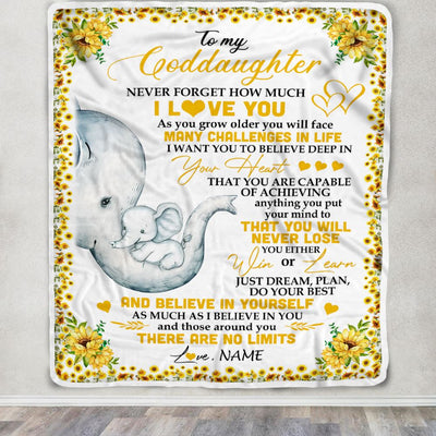 Personalized To My Goddaughter I Love You From Aunt Titi Sunflower Elephant Goddaughter Birthday Christmas Thanksgiving Graduation Customized Fleece Blanket | teecentury