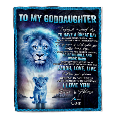 Personalized To My Goddaughter Lion Blanket From Godfather Every Day Laugh Love Live Goddaughter Birthday Christmas Customized Bed Fleece Throw Blanket | teecentury