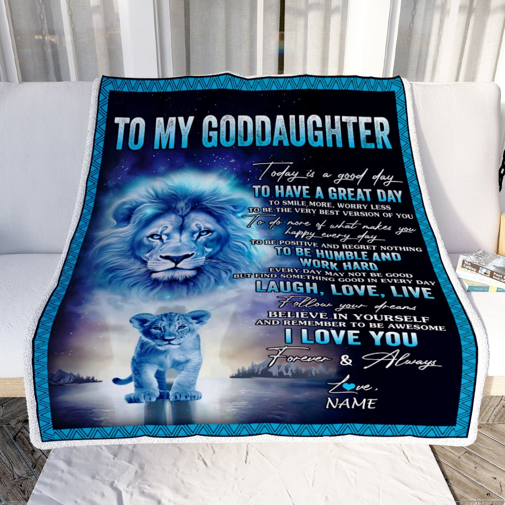 Personalized To My Goddaughter Lion Blanket From Godfather Every Day Laugh Love Live Goddaughter Birthday Christmas Customized Bed Fleece Throw Blanket | teecentury