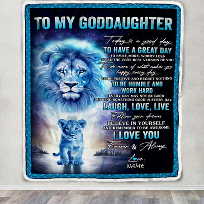 Personalized To My Goddaughter Lion Blanket From Godfather Every Day Laugh Love Live Goddaughter Birthday Christmas Customized Bed Fleece Throw Blanket | teecentury