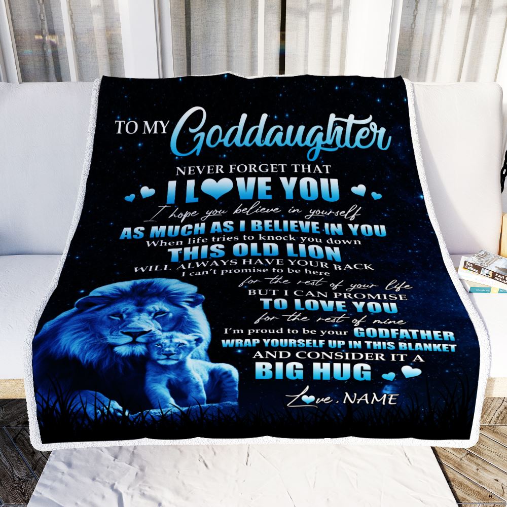 Personalized To My Goddaughter Lion Blanket From Godfather Never Forget I Love You Goddaughter Birthday Graduation Christmas Customized Bed Fleece Blanket | teecentury