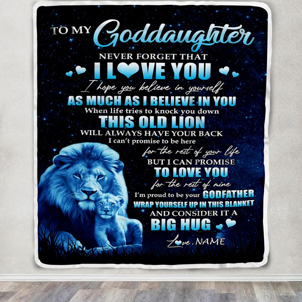 Personalized To My Goddaughter Lion Blanket From Godfather Never Forget I Love You Goddaughter Birthday Graduation Christmas Customized Bed Fleece Blanket | teecentury