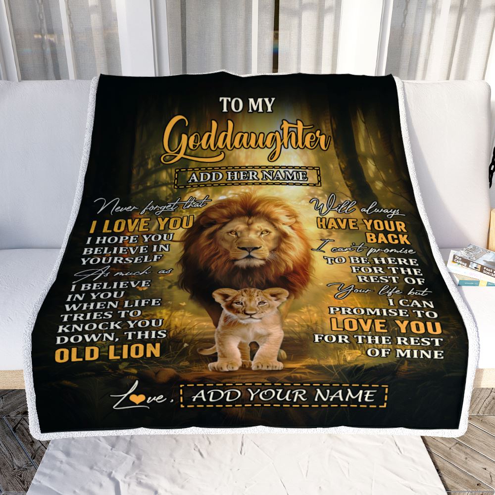 Personalized To My Goddaughter Lion Blanket From Godfather Never Forget That I Love You Goddaughter Birthday Gifts Graduation Christmas Fleece Throw Blanket | teecentury