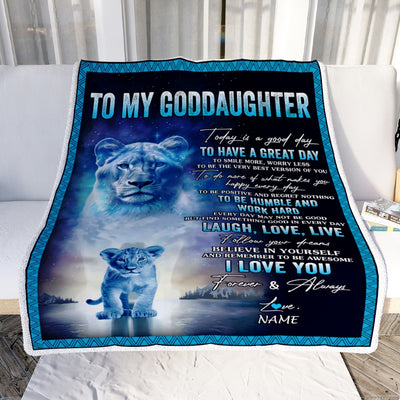 Personalized To My Goddaughter Lion Blanket From Godmother Every Day Laugh Love Live Goddaughter Birthday Christmas Customized Bed Fleece Throw Blanket | teecentury