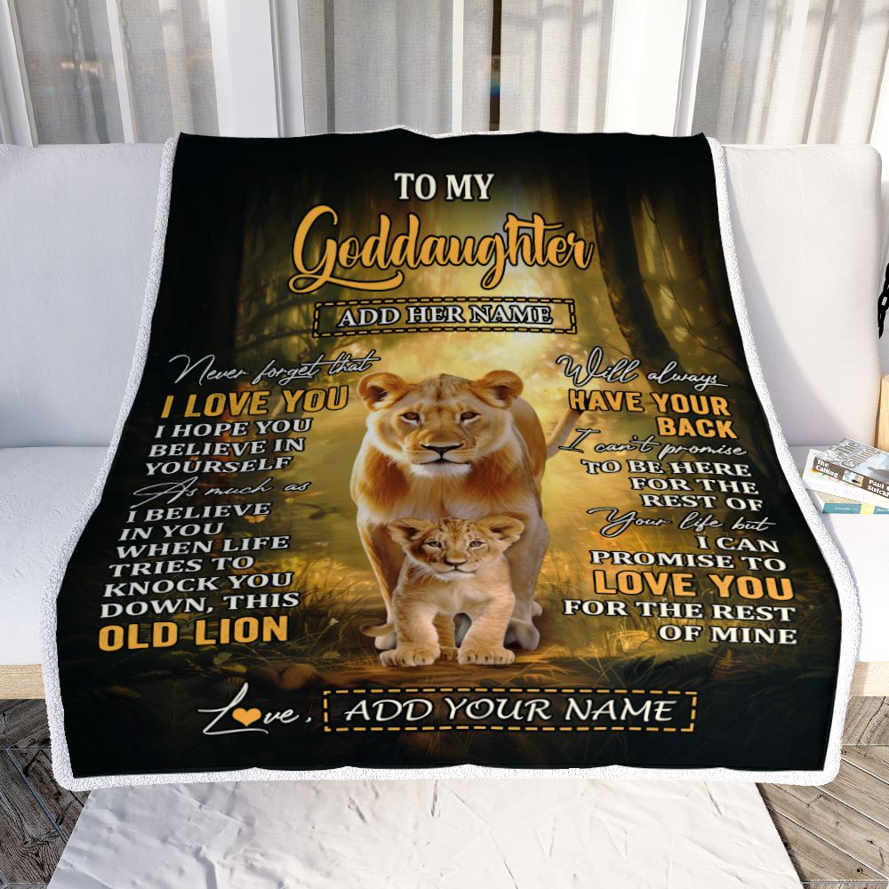 Personalized To My Goddaughter Lion Blanket From Godmother Never Forget That I Love You Goddaughter Birthday Gifts Graduation Christmas Fleece Throw Blanket | teecentury
