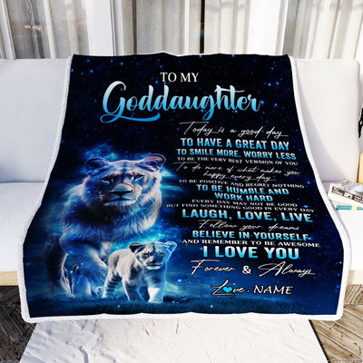 Personalized To My Goddaughter Lion Blanket From Godmother Today Is A Good Day Goddaughter Gifts Birthday Graduation Christmas Customized Bed Fleece Blanket | teecentury