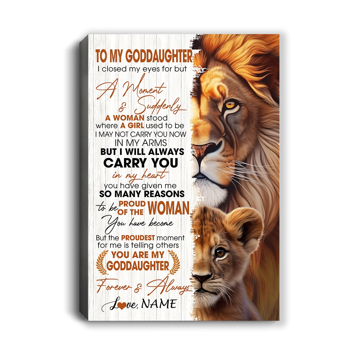 Personalized To My Goddaughter Lion Canvas From Godfather I Closed My Eyes Great Goddaughter Birthday Gifts Graduation Christmas Custom Wall Art Print Framed Canvas | teecentury