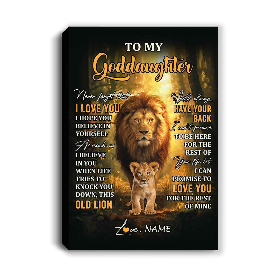 Personalized To My Goddaughter Lion Canvas From Godfather Never Forget That I Love You Niece Birthday Gifts Graduation Christmas Custom Wall Art Print Framed Canvas | teecentury