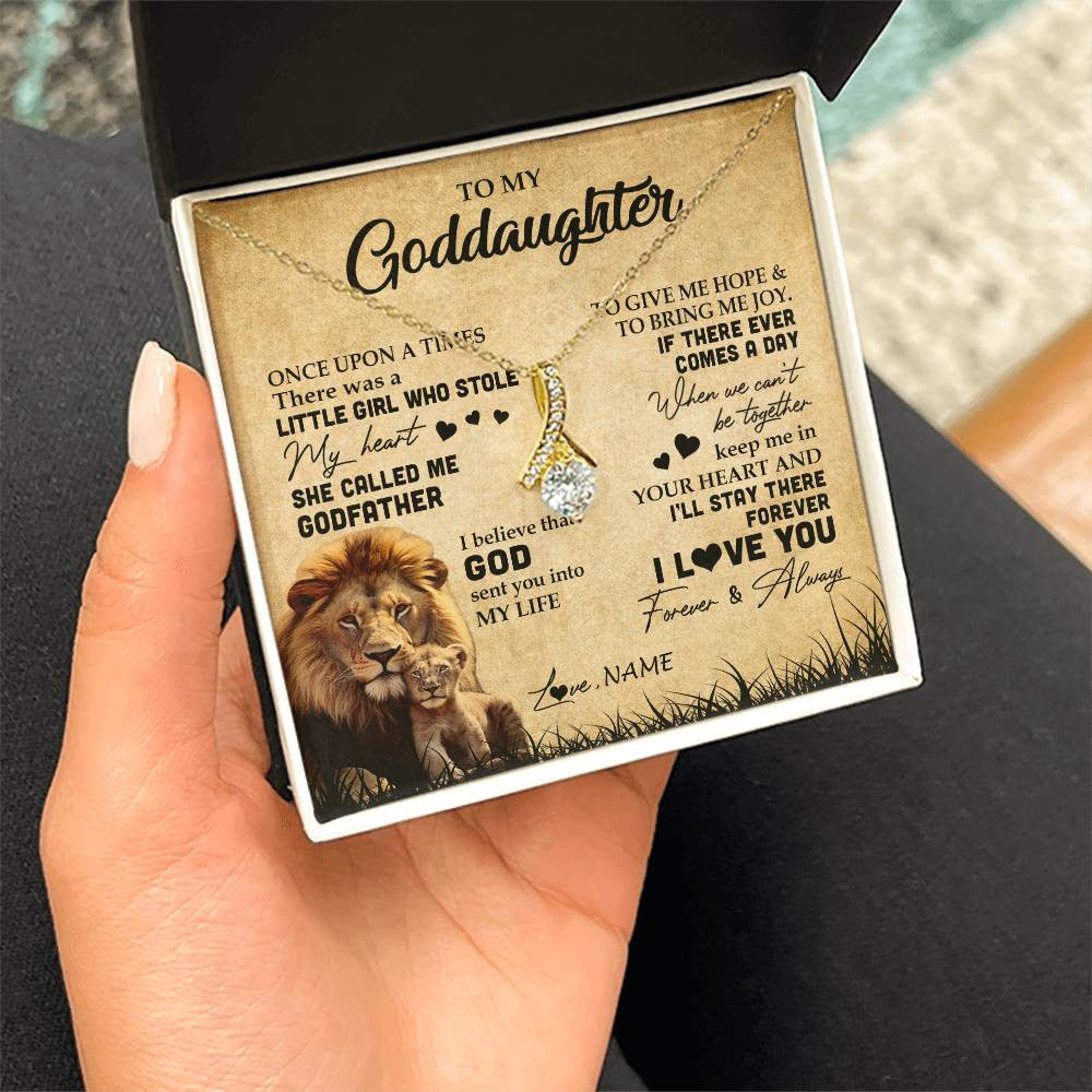 Alluring Beauty Necklace 18K Yellow Gold Finish | Personalized To My Goddaughter Lion Necklace From Godfather I'll Stay There Forever Goddaughter Birthday Graduation Christmas Customized Gift Box Message Card | teecentury