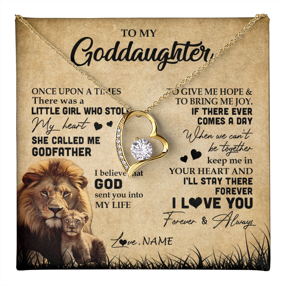Forever Love Necklace 18K Yellow Gold Finish | 1 | Personalized To My Goddaughter Lion Necklace From Godfather I'll Stay There Forever Goddaughter Birthday Graduation Christmas Customized Gift Box Message Card | teecentury