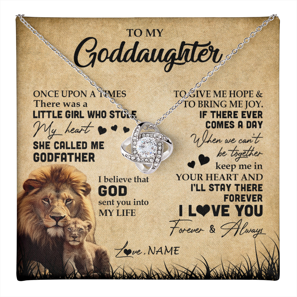 Love Knot Necklace 14K White Gold Finish | 1 | Personalized To My Goddaughter Lion Necklace From Godfather I'll Stay There Forever Goddaughter Birthday Graduation Christmas Customized Gift Box Message Card | teecentury