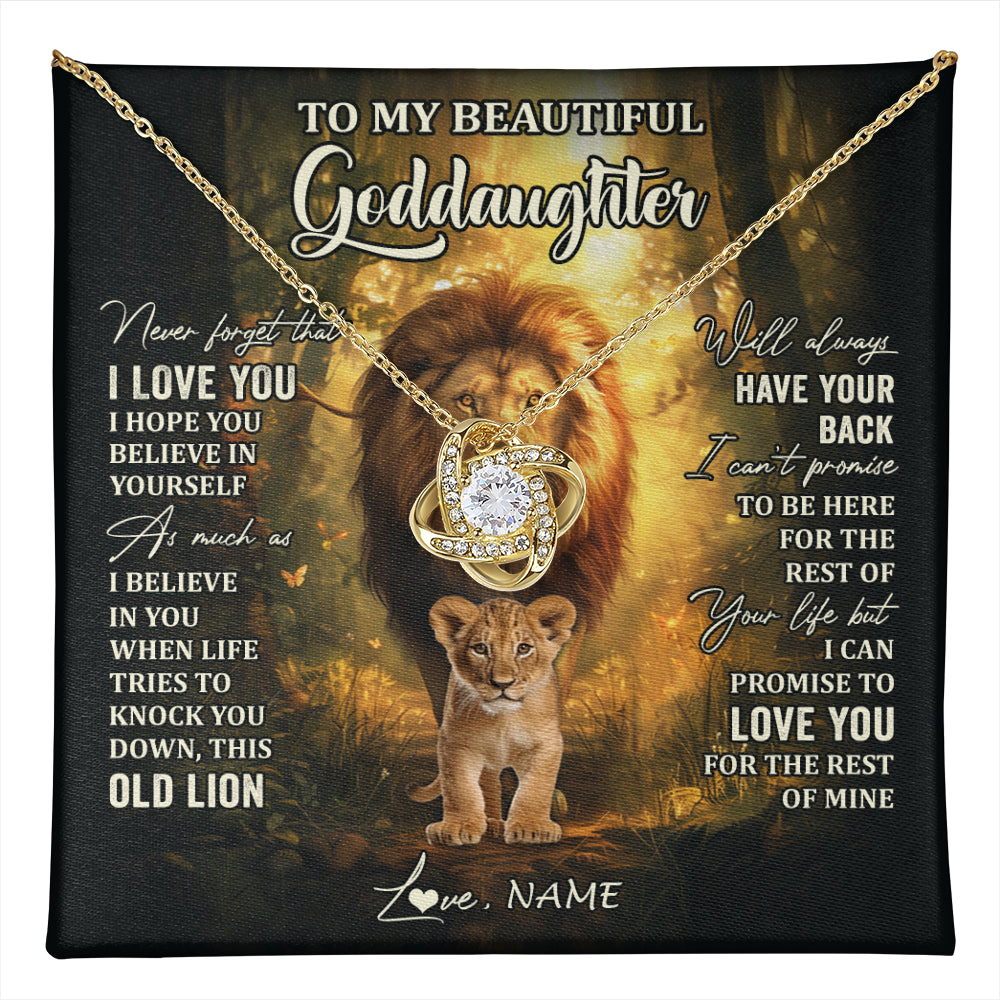 Love Knot Necklace 18K Yellow Gold Finish | 1 | Personalized To My Goddaughter Lion Necklace From Godfather Never Forget That I Love You Niece Birthday Graduation Christmas Customized Gift Box Message Card | teecentury