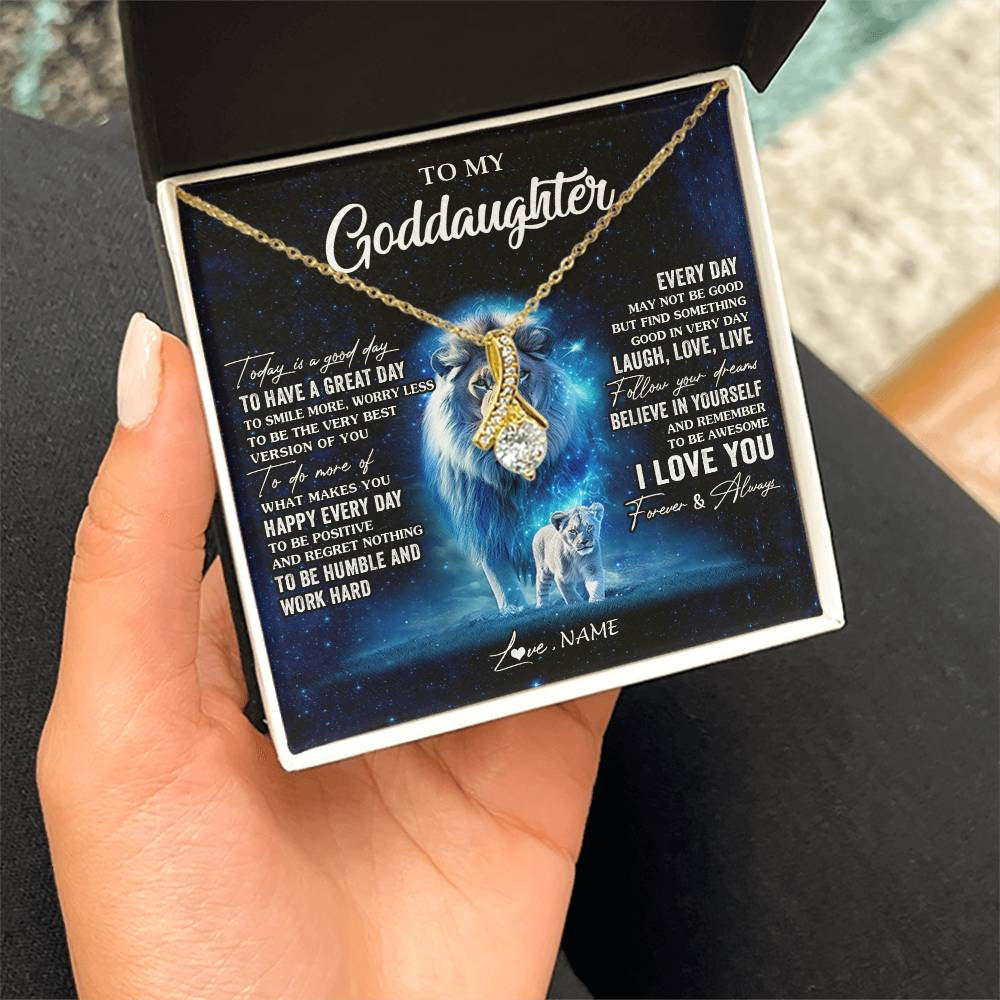 Alluring Beauty Necklace 18K Yellow Gold Finish | 2 | Personalized To My Goddaughter Lion Necklace From Godfather Today Is A Good Day Goddaughter Gifts Birthday Christmas Customized Gift Box Message Card | teecentury