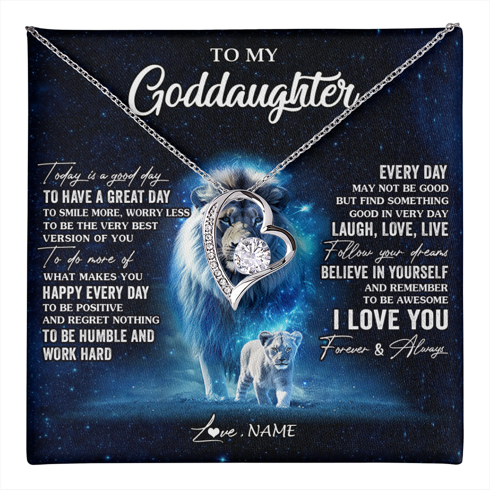 Forever Love Necklace 14K White Gold Finish | 1 | Personalized To My Goddaughter Lion Necklace From Godfather Today Is A Good Day Goddaughter Gifts Birthday Christmas Customized Gift Box Message Card | teecentury