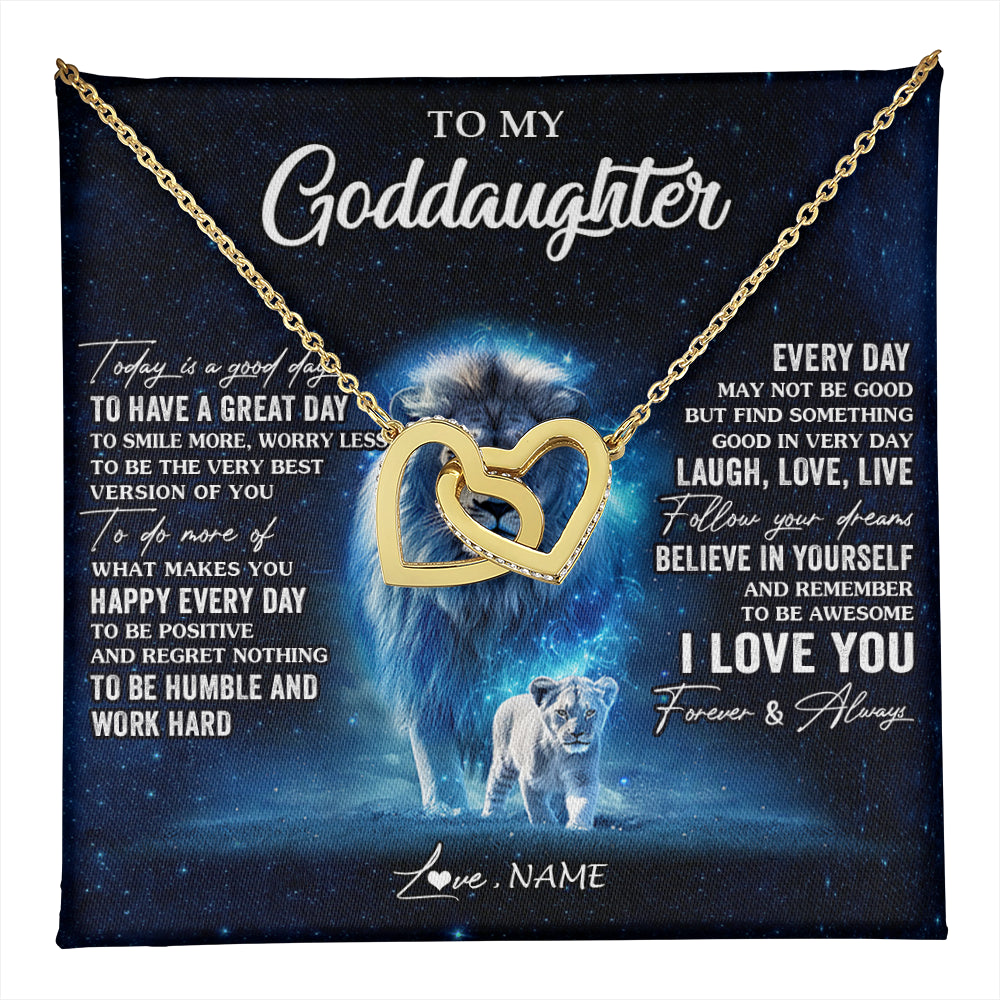 Interlocking Hearts Necklace 18K Yellow Gold Finish | 1 | Personalized To My Goddaughter Lion Necklace From Godfather Today Is A Good Day Goddaughter Gifts Birthday Christmas Customized Gift Box Message Card | teecentury