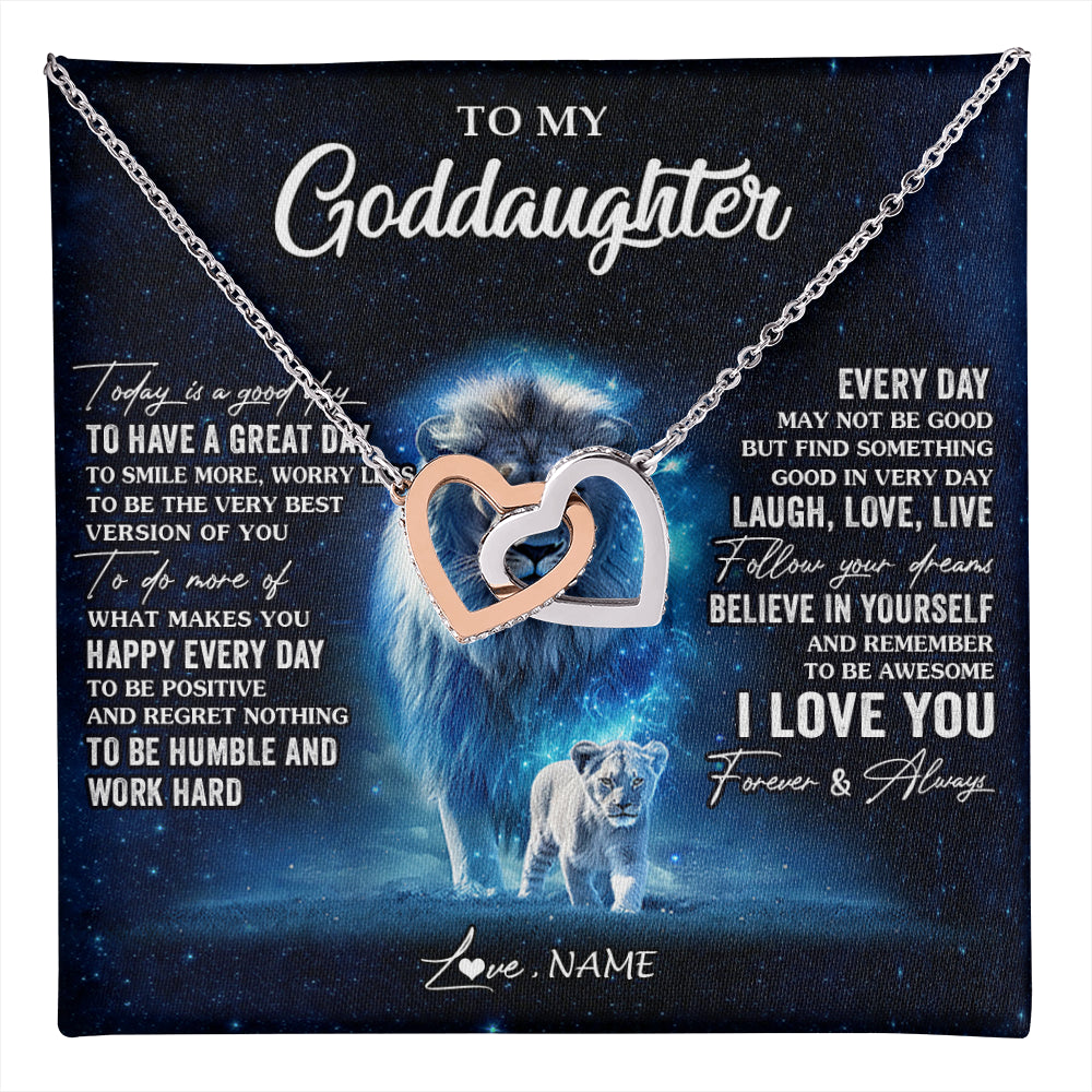 Interlocking Hearts Necklace Stainless Steel & Rose Gold Finish | 1 | Personalized To My Goddaughter Lion Necklace From Godfather Today Is A Good Day Goddaughter Gifts Birthday Christmas Customized Gift Box Message Card | teecentury