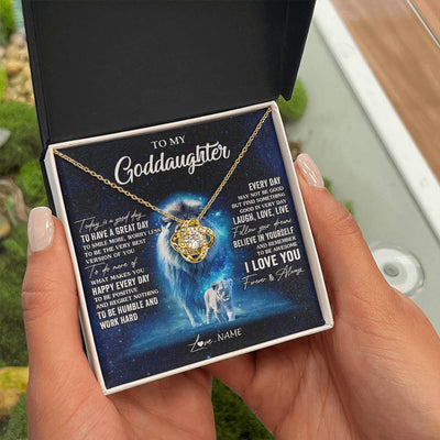 Love Knot Necklace 18K Yellow Gold Finish | 2 | Personalized To My Goddaughter Lion Necklace From Godfather Today Is A Good Day Goddaughter Gifts Birthday Christmas Customized Gift Box Message Card | teecentury