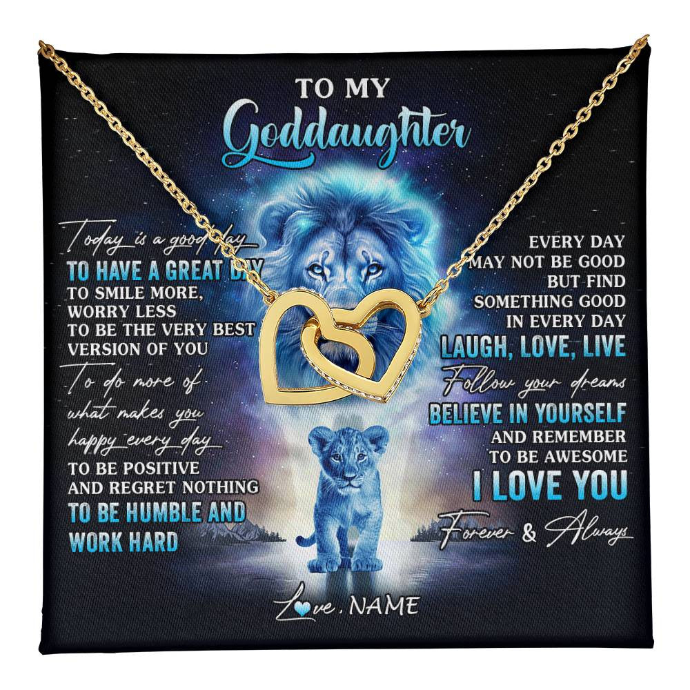 Interlocking Hearts Necklace 18K Yellow Gold Finish | 1 | Personalized To My Goddaughter Lion Necklace From Godfather Uncle Every Day Laugh Love Live Goddaughter Birthday Christmas Customized Gift Box Message Card | teecentury